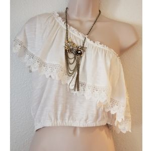🆕️American Rag One Shoulder Crochet Boho Crop Top